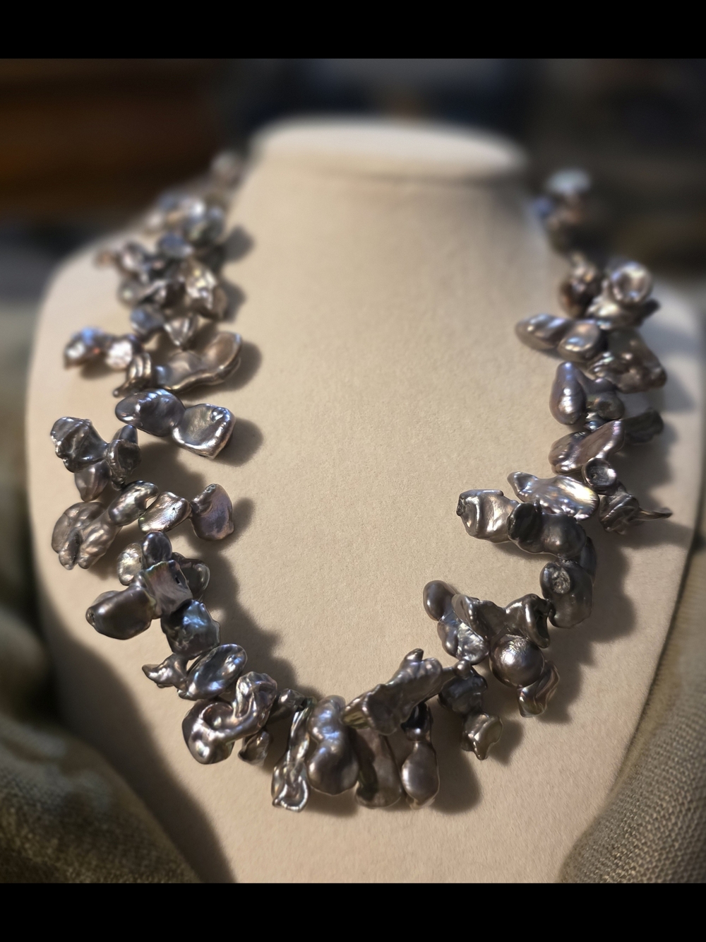 Elegant Silver  Keshi Pearl Statement Necklace